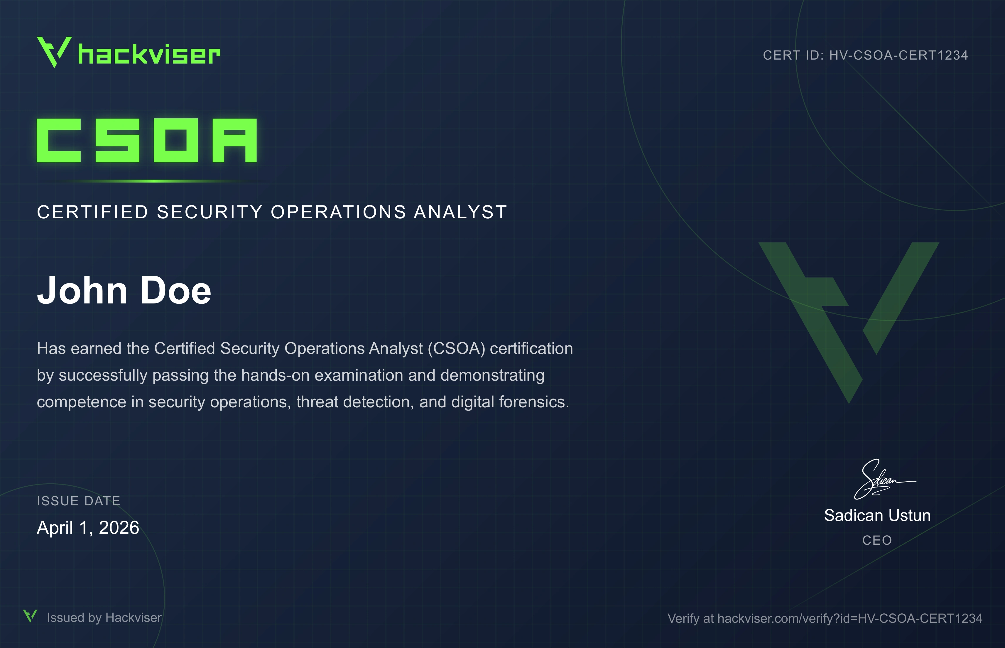 CSOA Certificate Preview
